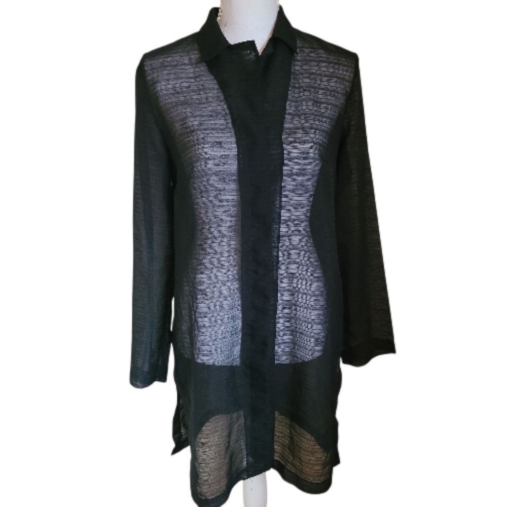 vintage 90s agb byer black sheer long-sleeve button-up over blouse size 10